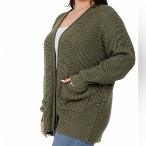 Zenana Low Gauge Waffle Knit Open Cardigan Sweater Womens Size 1X Oversized